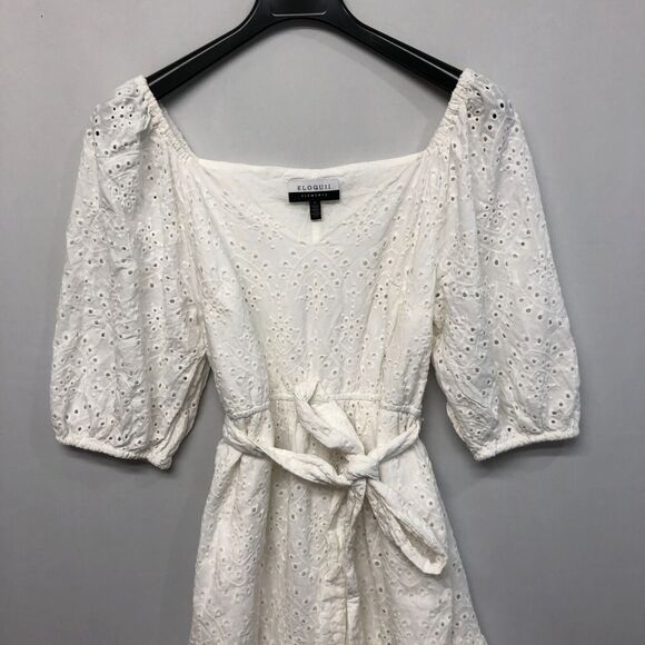 Eloquii Elements Women Cotton Belted Eyelet Dress Size 14 White M176 -20 - Picture 9 of 13